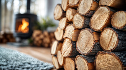 A Stack of Firewood in a Cozy Living Room.