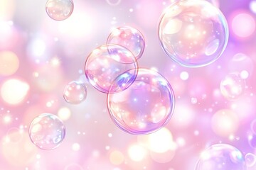 Holographic 3D bubbles floating gracefully in vibrant light pink and purple gradients for digital design projects