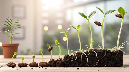 The Growth of Micro Plants from Seed to Life. Concept Plant Growth, Micro Gardening.AI GENERATED