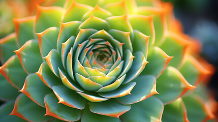 Green succulent plants in a detailed close-up showing their intricate spiral patterns in natural light