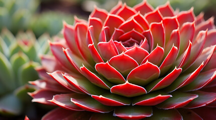 Fototapeta premium Green succulent plants in a detailed close-up showing their intricate spiral patterns in natural light