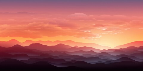 Fototapeta premium A vibrant sunset illuminates a majestic mountain range, casting long shadows across the peaks and valleys, creating a breathtaking panorama of nature's beauty.