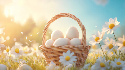 A banner celebrating World Egg Day, featuring a basket filled with delicious, fresh eggs. The design highlights the simplicity and versatility of eggs, perfect for promoting the occasion.
