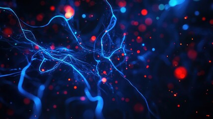 Abstract Blue and Red Glowing Lines with Bokeh