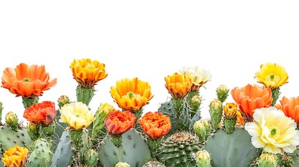 Obraz premium Bright Blooming Cacti on a White Background