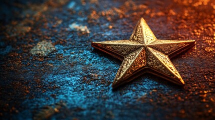 Retro star tree topper in metallic gold with textured dark background