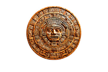 Intricate ancient Aztec calendar stone in detailed carving, showcasing cultural artistry and historic symbolism against a transparent background.