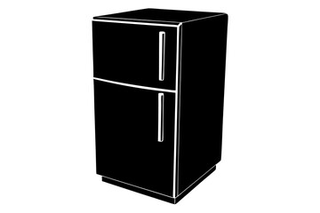 Refrigerator vector silhouette or modern line symbol. Vector line art and icon design with bold outline. Black and white Pixel Perfect minimalistic symbol isolated on white.