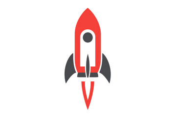 Simple red rocket icon with black fins, symbolizing innovation and launch. Ideal for projects related to space, startups, or technology.