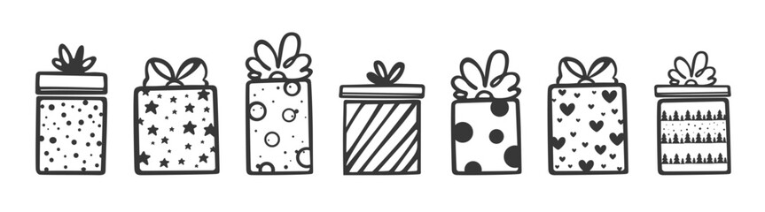 Vector hand drawn gift box illustration set. Gift box icon, surprise gift box for Christmas 