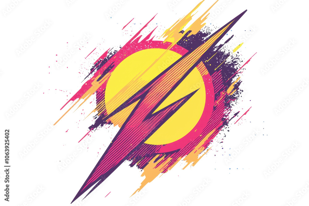Aufkleber vibrant abstract lightning bolt design with dynamic lines and bright colors against a bold circular 