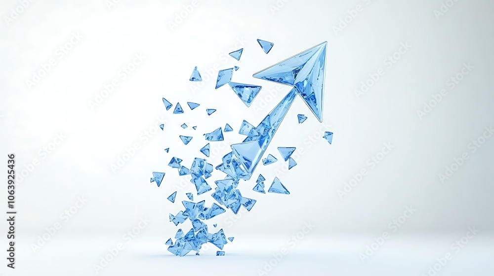 Poster 3d blue arrow segmented in floating light