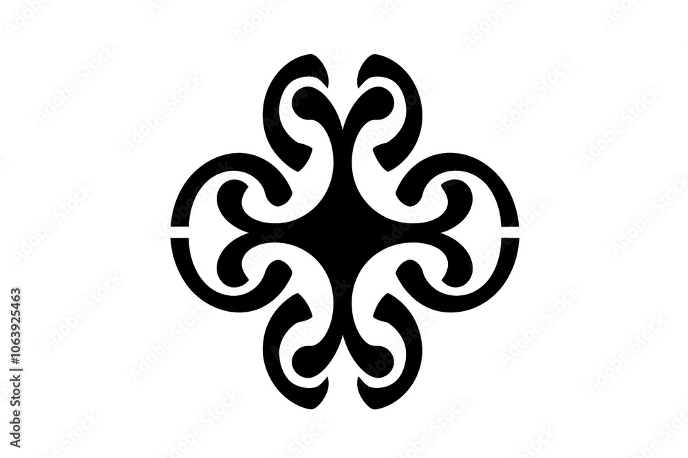 Poster intricate symmetrical black ornament, creating a captivating artistic pattern on a transparent backg