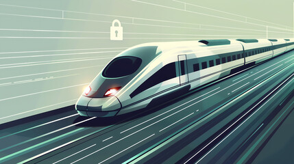 Fototapeta premium Cyber Defense for Modern Trains, Securing Data in High-Speed Rail Networks, Advanced Digital Protection 
