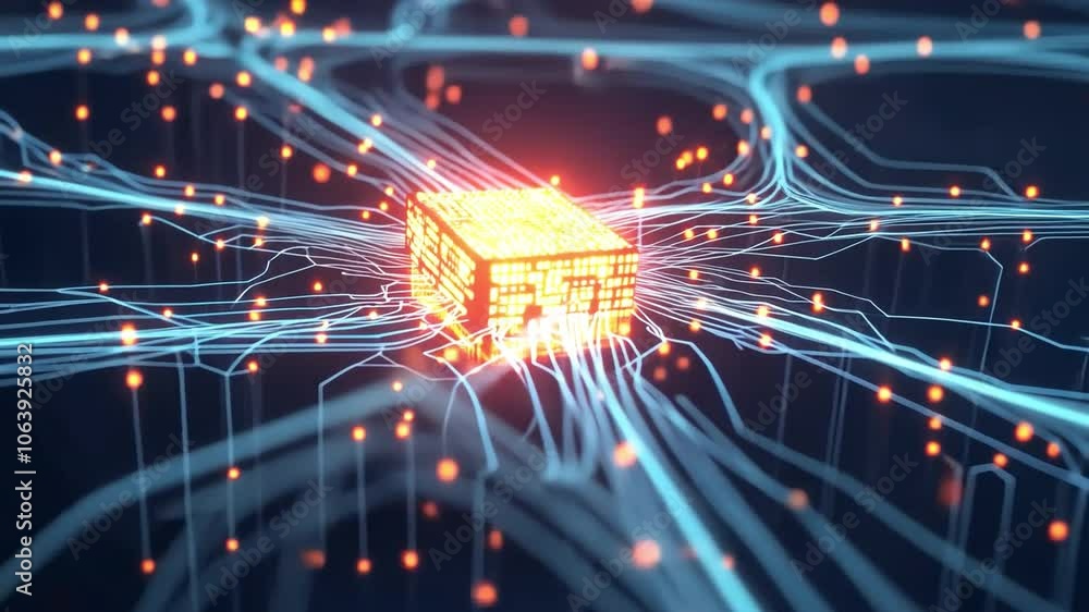 Poster ai-powered technology background, showcasing neural networks, interconnected nodes, and data flows,