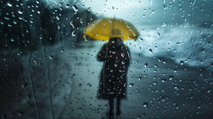 Mujer bajo la lluvia con paraguas transparente en ambiente otoñal