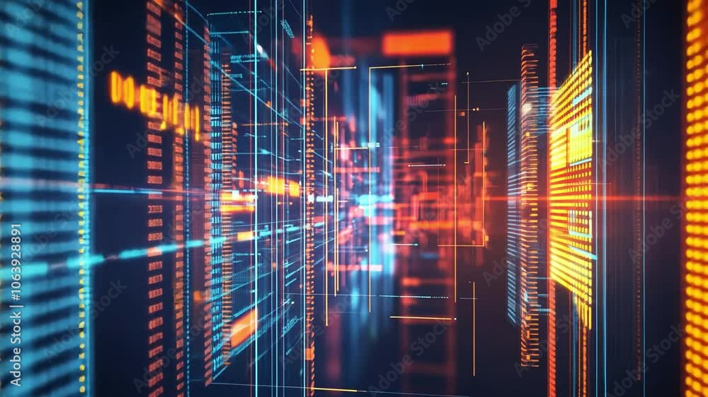 Poster quantum computing technology background, filled with quantum circuits, entangled particles, and abst