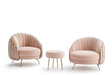 Fototapeta premium Velvet chair in art deco style isolated on white transparent background