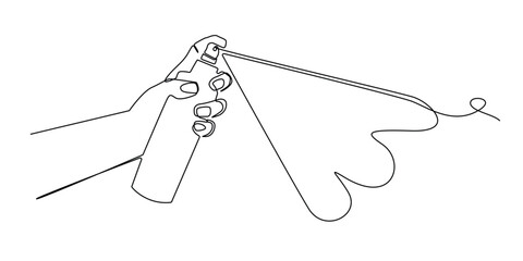 continuous line of insect spray.one line drawing of human hand spraying insects.single line vector illustration of exterminating insects with spray.isolated white background