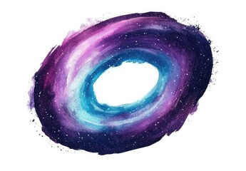 Watercolor galaxy, with purple and teal colors on a white background