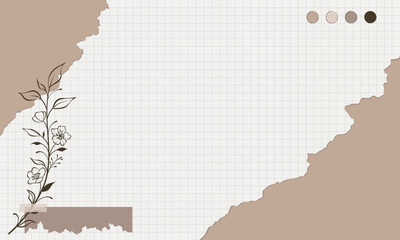 Aesthetic torn paper edge grid paper landscape background wallpaper