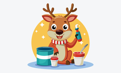 Naklejka premium Christmas Day, Reindeer Repair Ointment vector white background illustration Generative Ai
