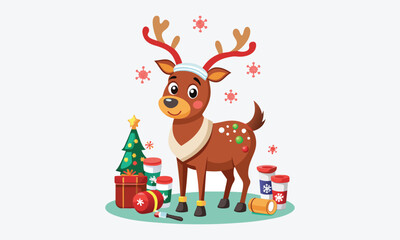 Christmas Day, Reindeer Repair Ointment vector white background illustration Generative Ai