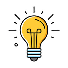 Bright light bulb icon symbolizing ideas, Illustration of a glowing light bulb, representing creativity, ideas, innovation, and inspiration in a simple, vibrant design.
