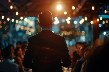 Businessman is speaking at a charity event
