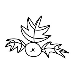 Hand drawn winter berries with leaves. Vector doodle illustration