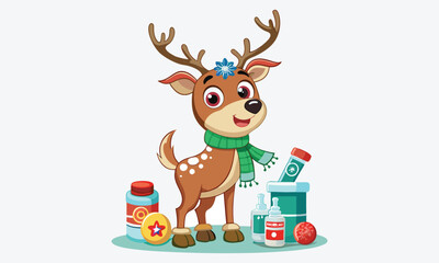 Fototapeta premium Christmas Day, Reindeer Repair Ointment vector white background illustration Generative Ai