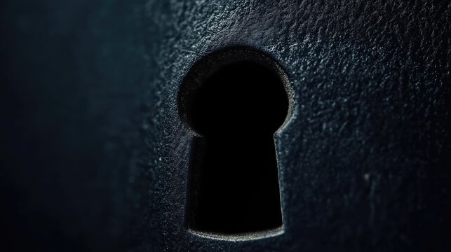 Minimalist keyhole on a black texture surface. Close-up.