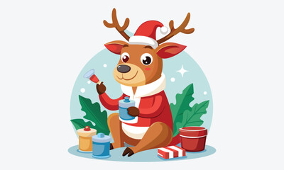 Christmas Day, Reindeer Repair Ointment vector white background illustration Generative Ai