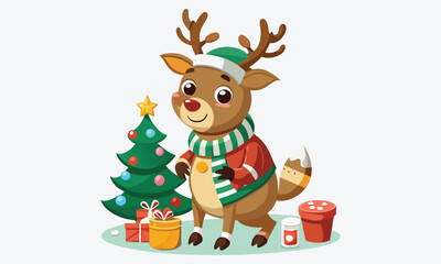 Fototapeta premium Christmas Day, Reindeer Repair Ointment vector white background illustration Generative Ai