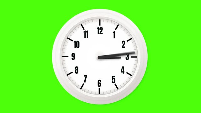 Animated analog clock, time lapse, on green screen