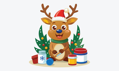 Christmas Day, Reindeer Repair Ointment vector white background illustration Generative Ai