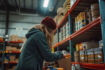 Fototapeta premium Volunteer is organizing non perishable food items