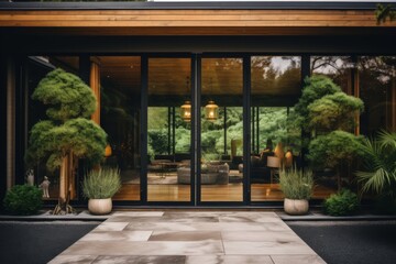 Obraz premium Aesthetic entrance with a large glass sliding door in house
