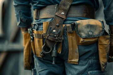 Close up of a maintenance worker with a bag and tool kit