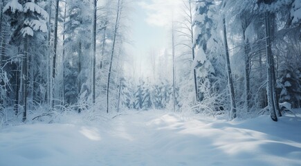 Naklejka premium winter view with trees and snow, winter scene in winter, snowly road, snow in outdoor, winter seasone