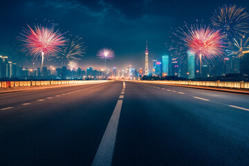 Vibrant Fireworks Over City Skyline at Night