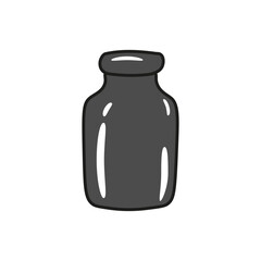 a small glass bottle with black liquid on a white background. minimalist vector graphic