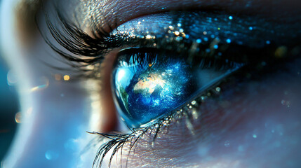 beautiful female eyes, reflection of the pupil in fantasy, abstraction.