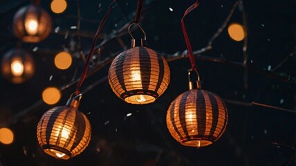 Obraz premium Bengal lights, fireworks and New Year's lanterns