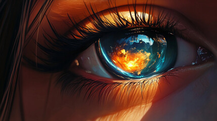 Naklejka premium beautiful female eyes, reflection of the pupil in fantasy, abstraction.
