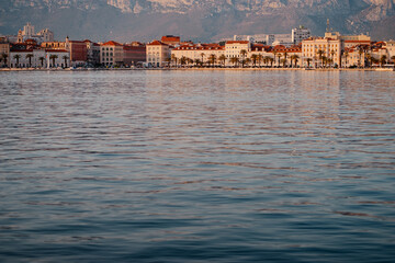 Fototapeta premium Travel by Croatia. Beautiful landscape with Split Old Town on sea promenade.