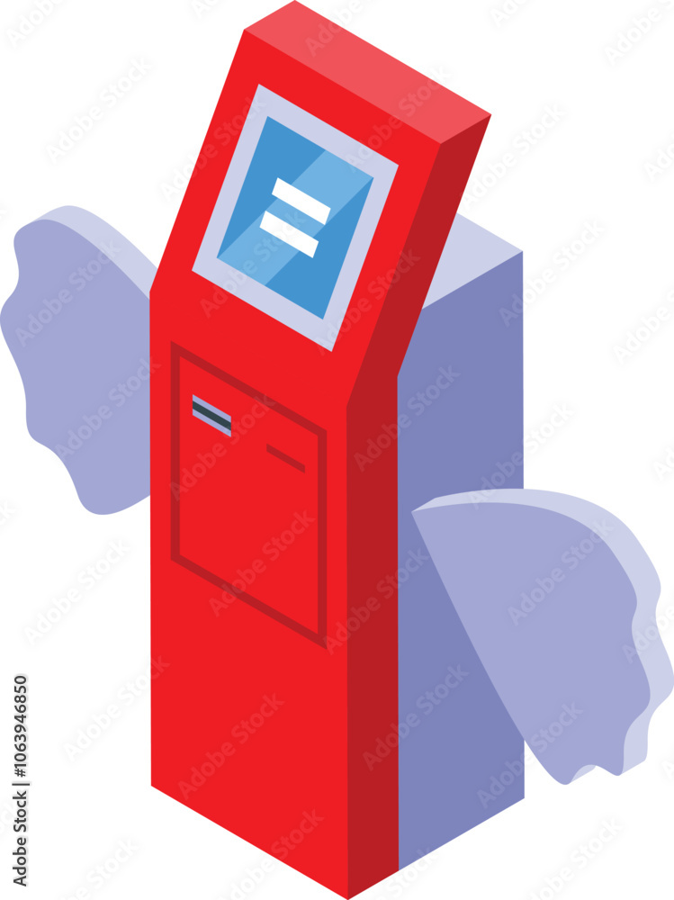 Poster red payment terminal with wings symbolizing fast and efficient transactions