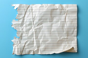 Obraz premium Crumpled lined paper with torn edges on blue background, vintage and distressed texture, isolated for creative design, nostalgic and rustic paper look, empty for text or art.