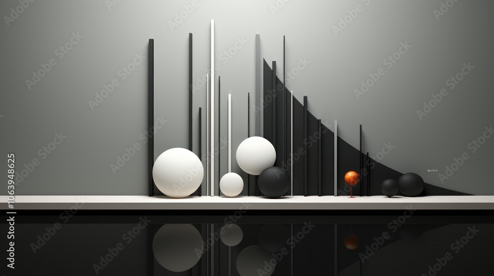 Poster abstract composition of geometric shapes in a minimalist setting with contrasting colors.
