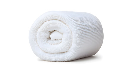 Single rolled white towel, isolated on white background